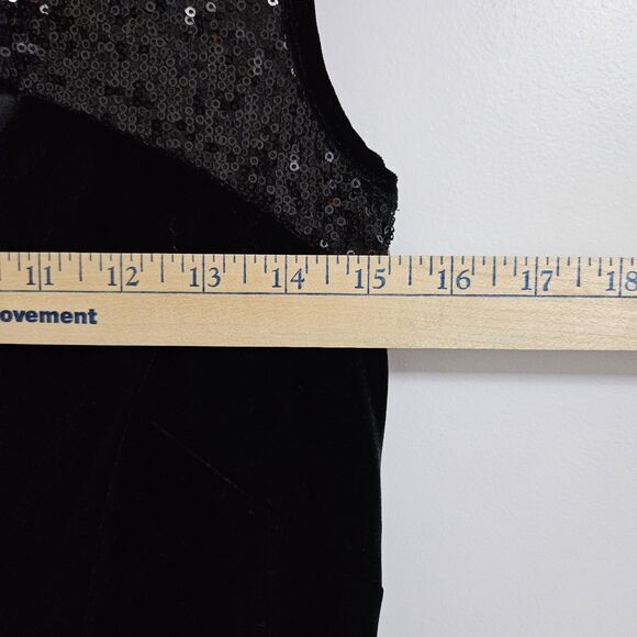 LAUNDRY by Design Velvet Sequin Shift Dress Women’s 6 Black Cut Out Knee Length - Picture 7 of 11